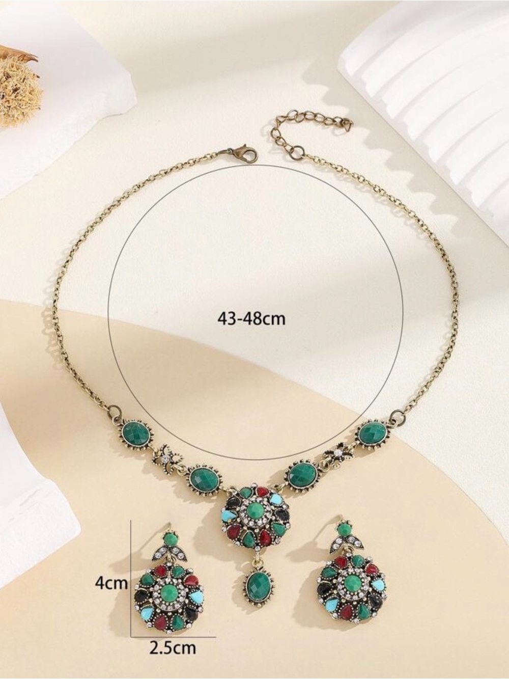 Bohemian Green Multi-Stone Statement Necklace & Earring Set - Picture 2 of 5